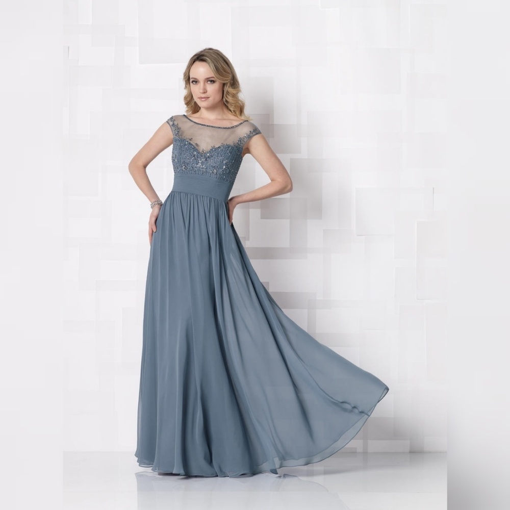 Cameron Blake beaded evening gown in dusk blue